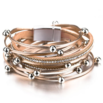 ALLYES Metal Beads Charm Leather Bracelets for Women Fashion  Crystal Chain Bohemian Multilayer Wrap Bracelet Female Jewelry daiiibabyyy